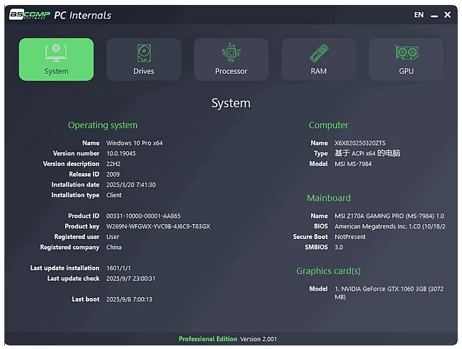 ASCOMP PC Internals 硬件监控程序 v2.001 便携版_www.jishuyy.com